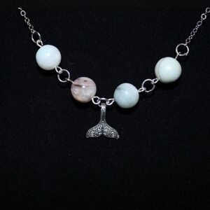Silver Mermaid Tail Necklace with Morganite Beads